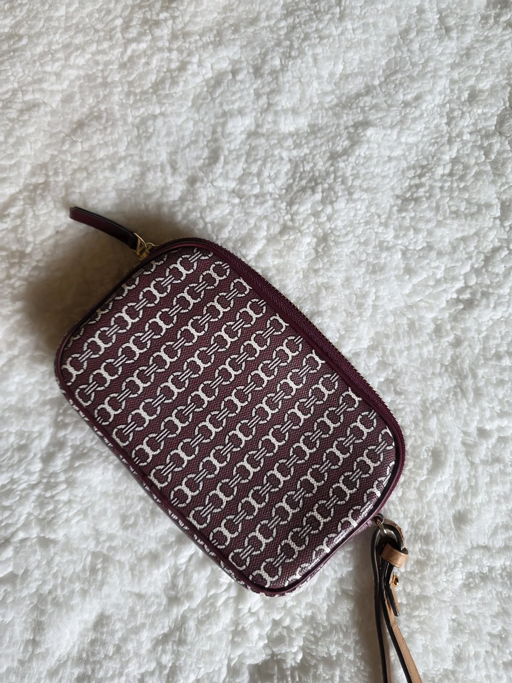 Tory Burch Gemini Link Maroon Patterned Wristlet